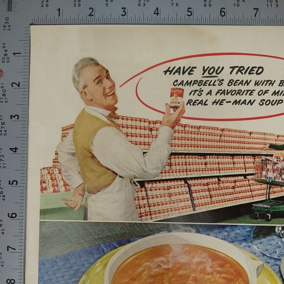 Campbells Bean with Bacon Soup - Store Shelves -1950 Original Retro Vtg PRINT AD - Picture 4 of 9